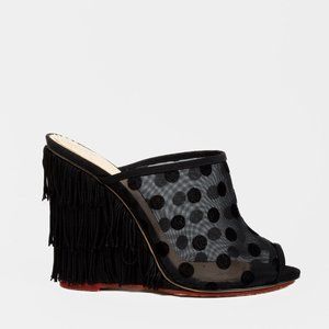 Charlotte Olympia Black Polka Dot Fringe Wedges